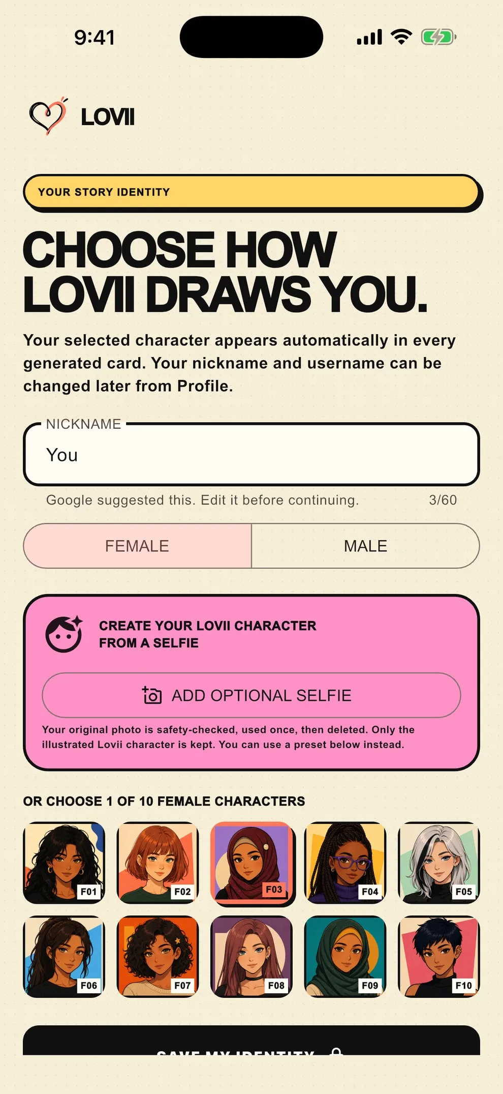 Lovii: choose your character