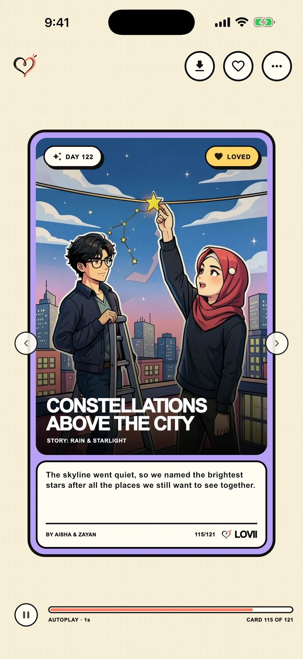 Lovii app: a story card
