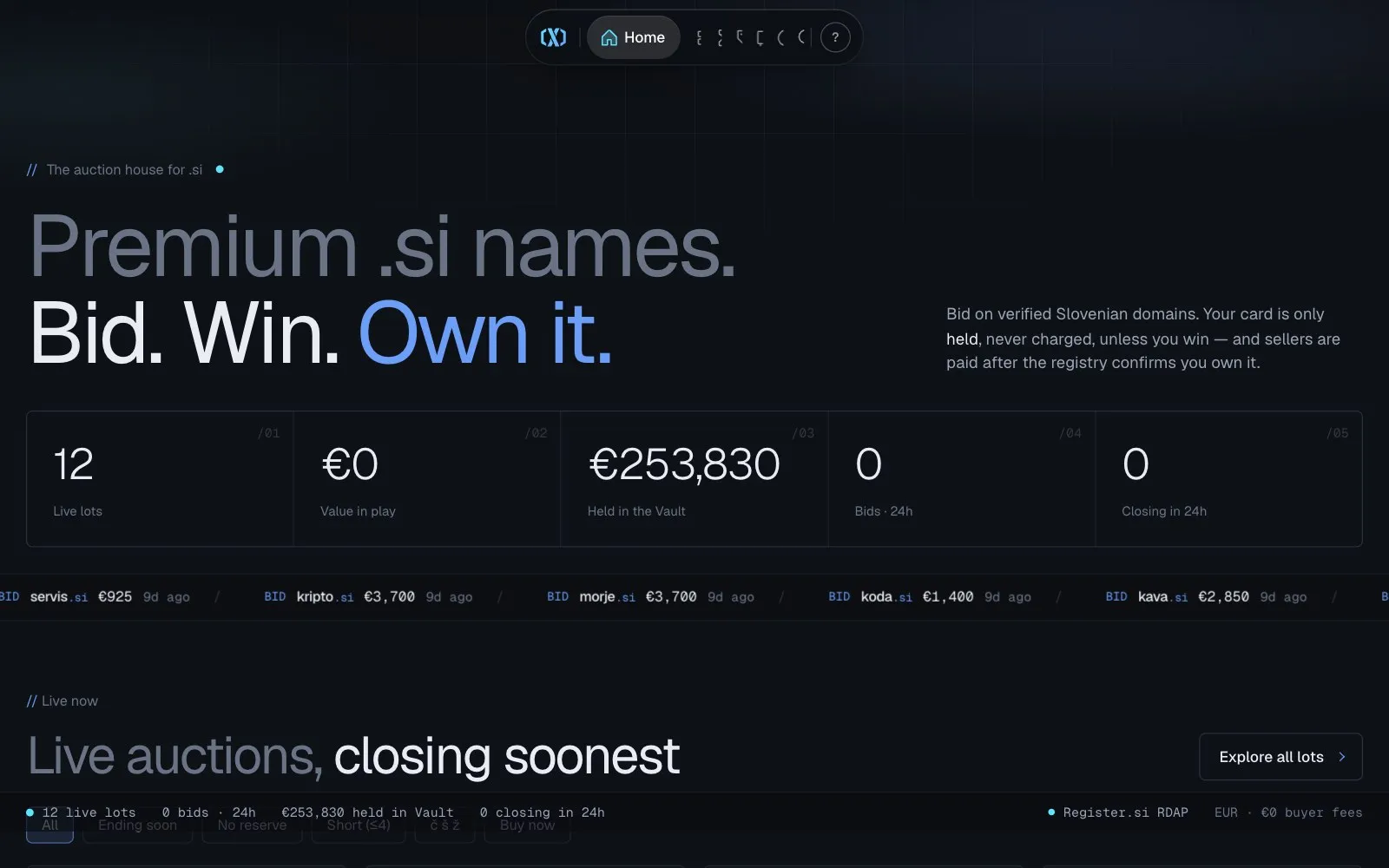 Auction X website, auctionx.si
