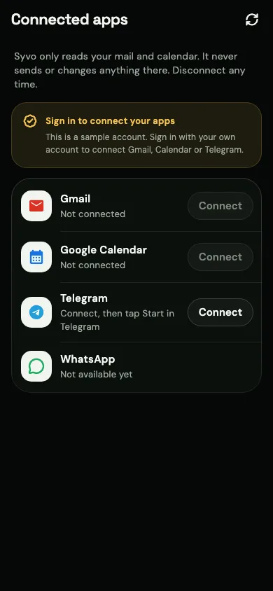 Connected apps in SYVO