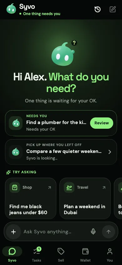 SYVO: the home screen