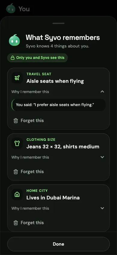 What Syvo remembers