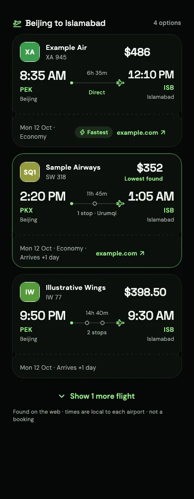 SYVO: flight results as cards